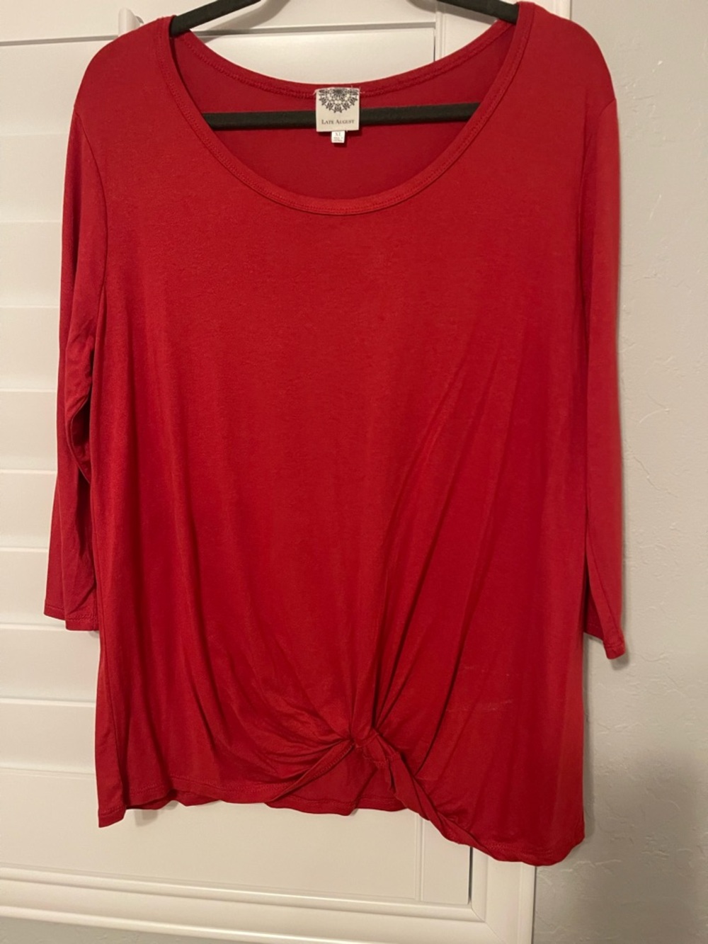 Lularoe Red Knot-Front Long Sleeve Scoop Neck Top